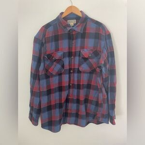 Duluth Trading Shirt Men CottonBurlyweight Flannel Blue Plaid Heavy Tartan SZ XL